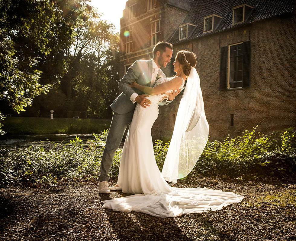 Golden hour kasteel fotografie trouwdag